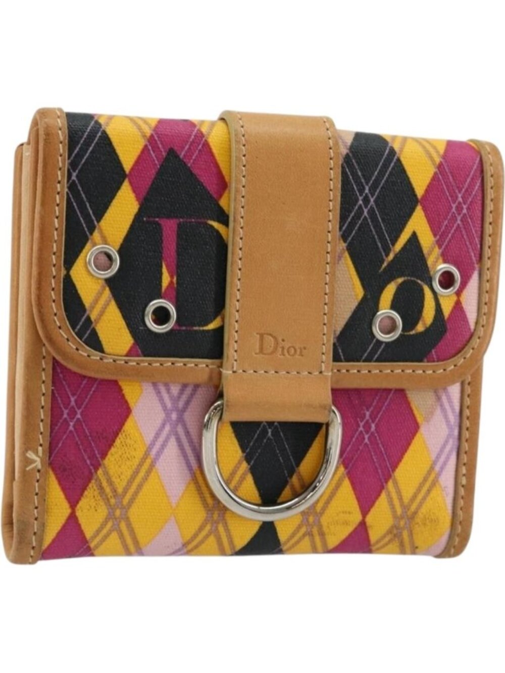 Christian Dior Bifold Wallet Coated Canvas Pink Silver